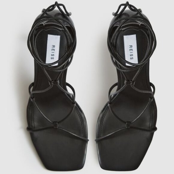 New REISS Kali Black Strappy Wrap Sandals Heels Eu 40 US 10 but Fits 9.5 - Picture 3 of 11